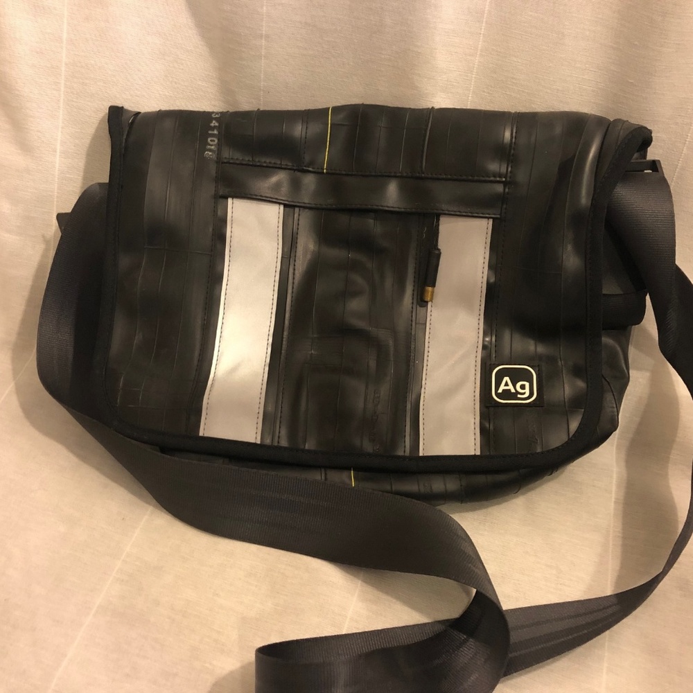 Upcycled messenger bag made bicycle tubes
